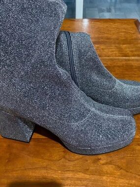 Abound Silver Glitter Block Heel Ankle Boots
